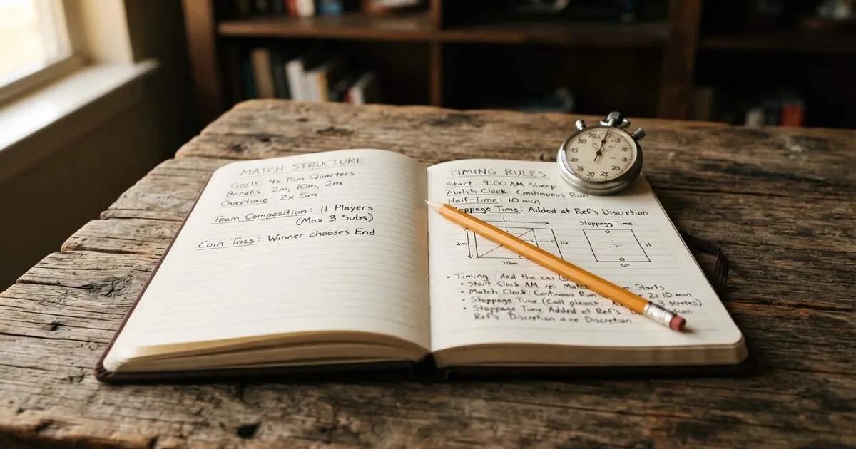 An open notebook with a pencil and a stopwatch on a wooden table